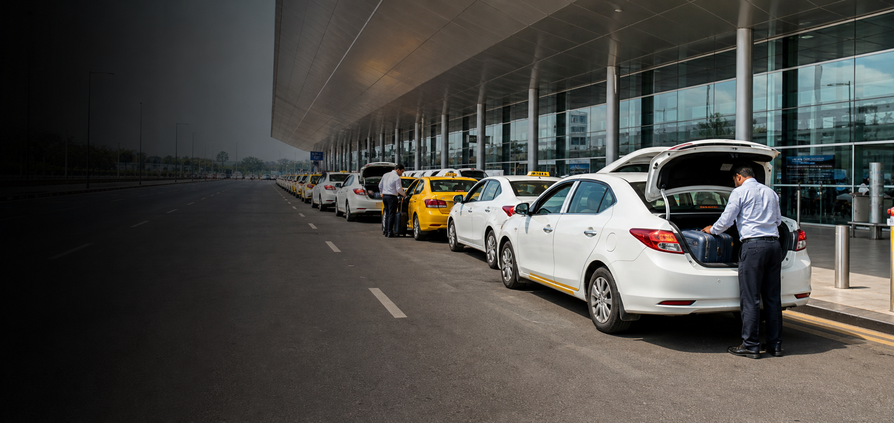 Outstation cab driver helping travelers with luggage on a scenic route